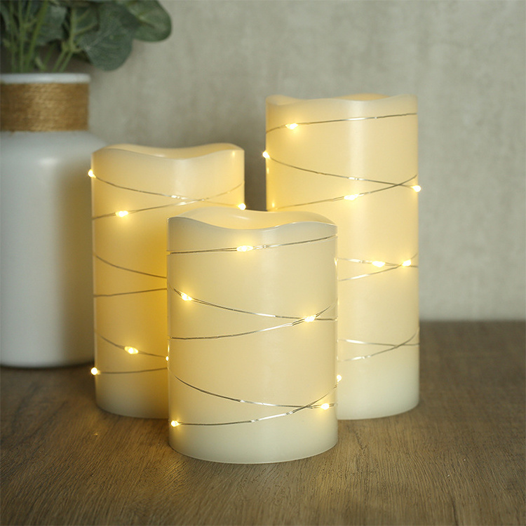 3D real flameless set  ivory timer remote home decoration led wax candles