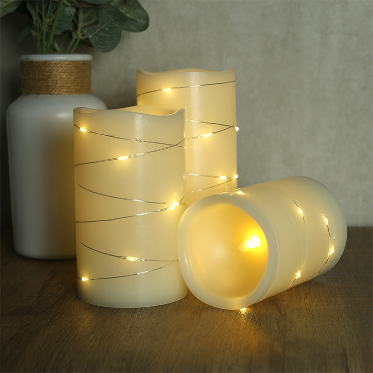 3D real flameless set  ivory timer remote home decoration led wax candles