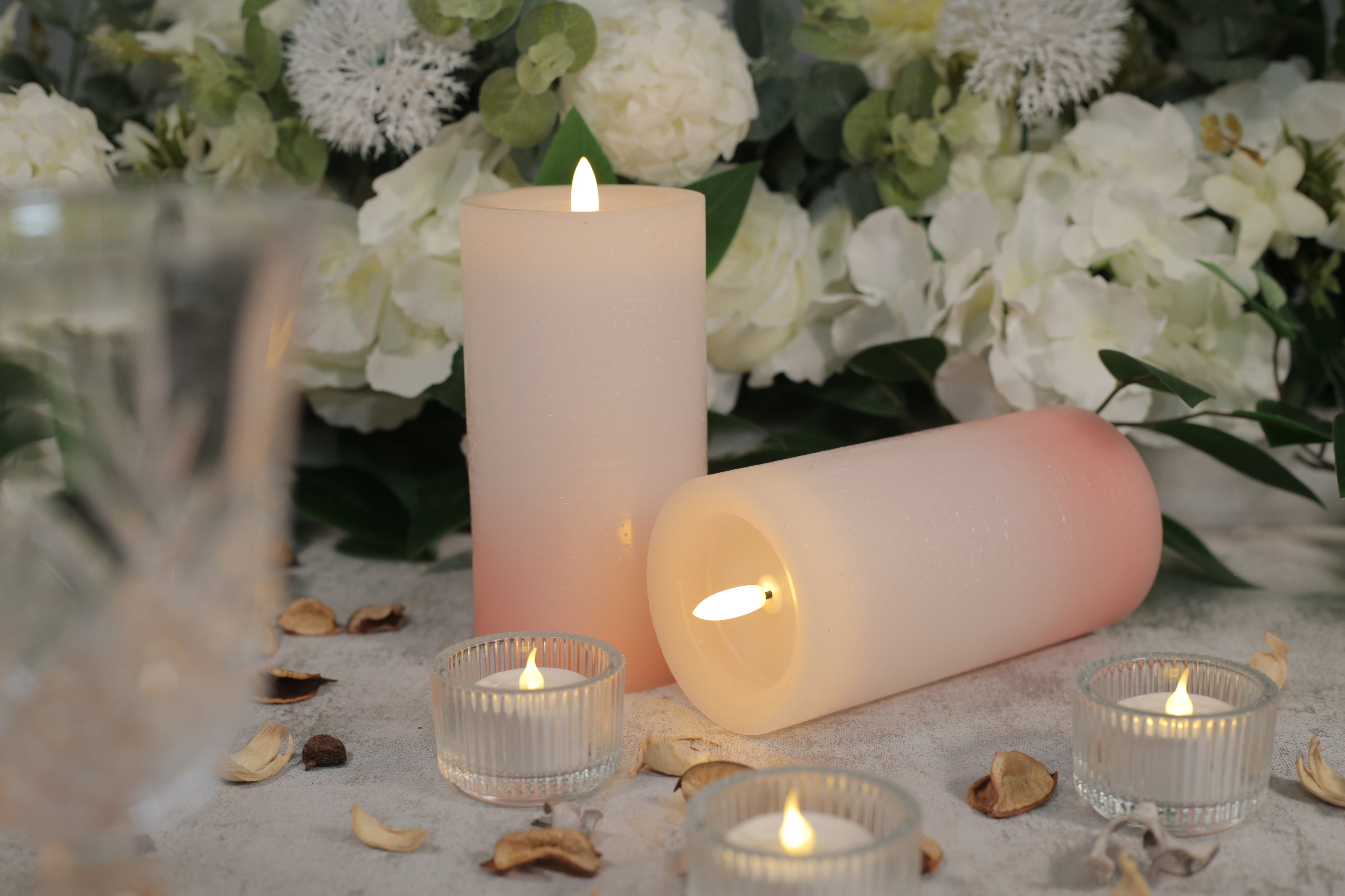 3D Wick light pink led wax candle decorative wedding moving flame led candle