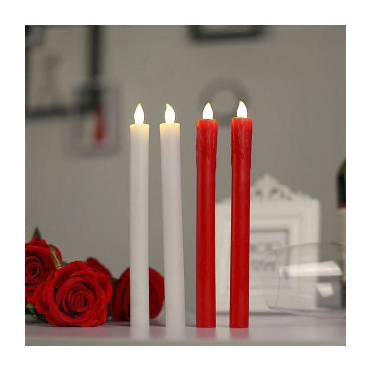 Small LED bougie drip real wax taper candles with battery operated