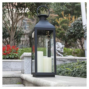 Hot product popular garden black candle holders  galvanized metal lantern set of 3