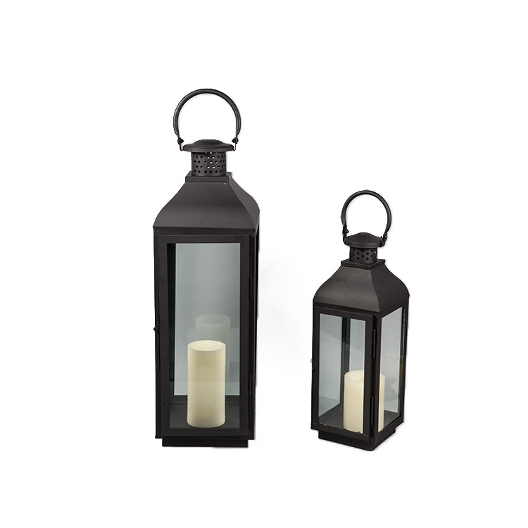 Hot product popular garden black candle holders  galvanized metal lantern set of 3