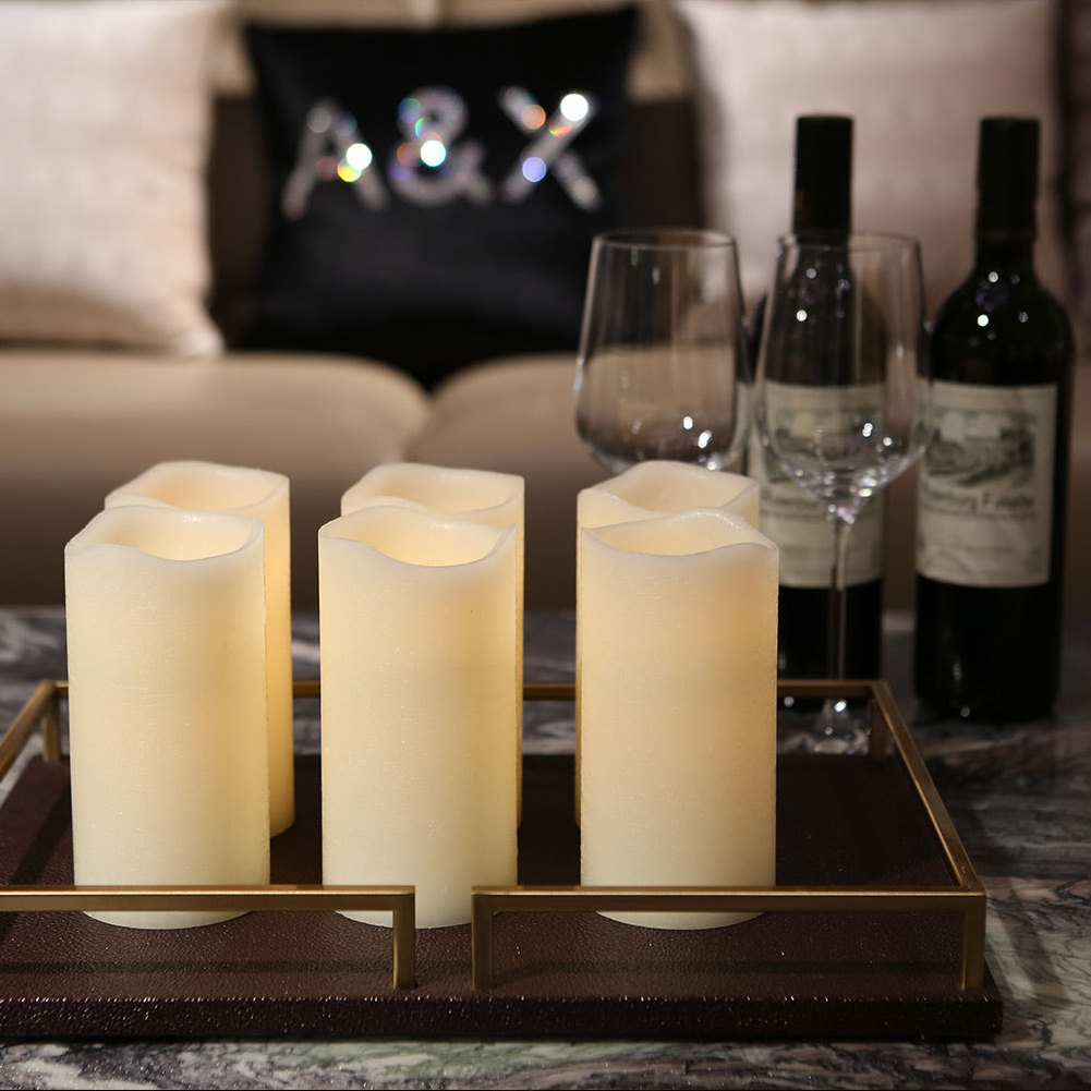 Flameless Candles Cycling 5H Timer Pack Battery Operated LED Real Wax Pillar Candles of 6