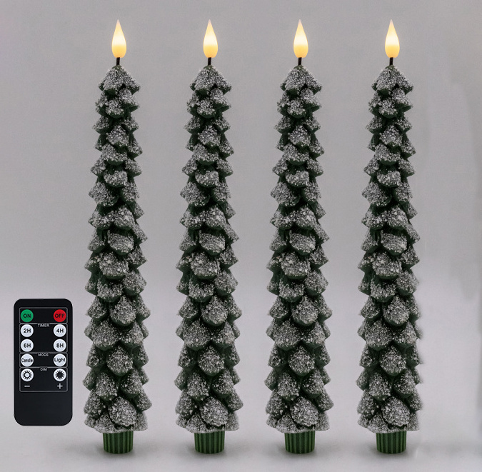 3D Wick wax christmas tree long warm white remote flameless led taper candles with remote control