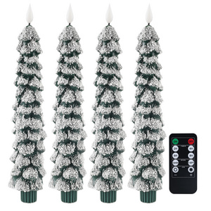 3D Wick wax christmas tree long warm white remote flameless led taper candles with remote control