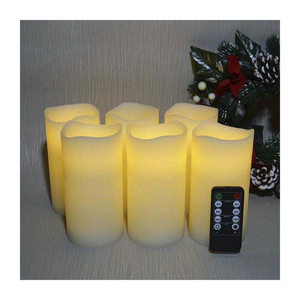 Rustic surface flickeering LED candle with 10 key remote control cycling 24 hours timer pack