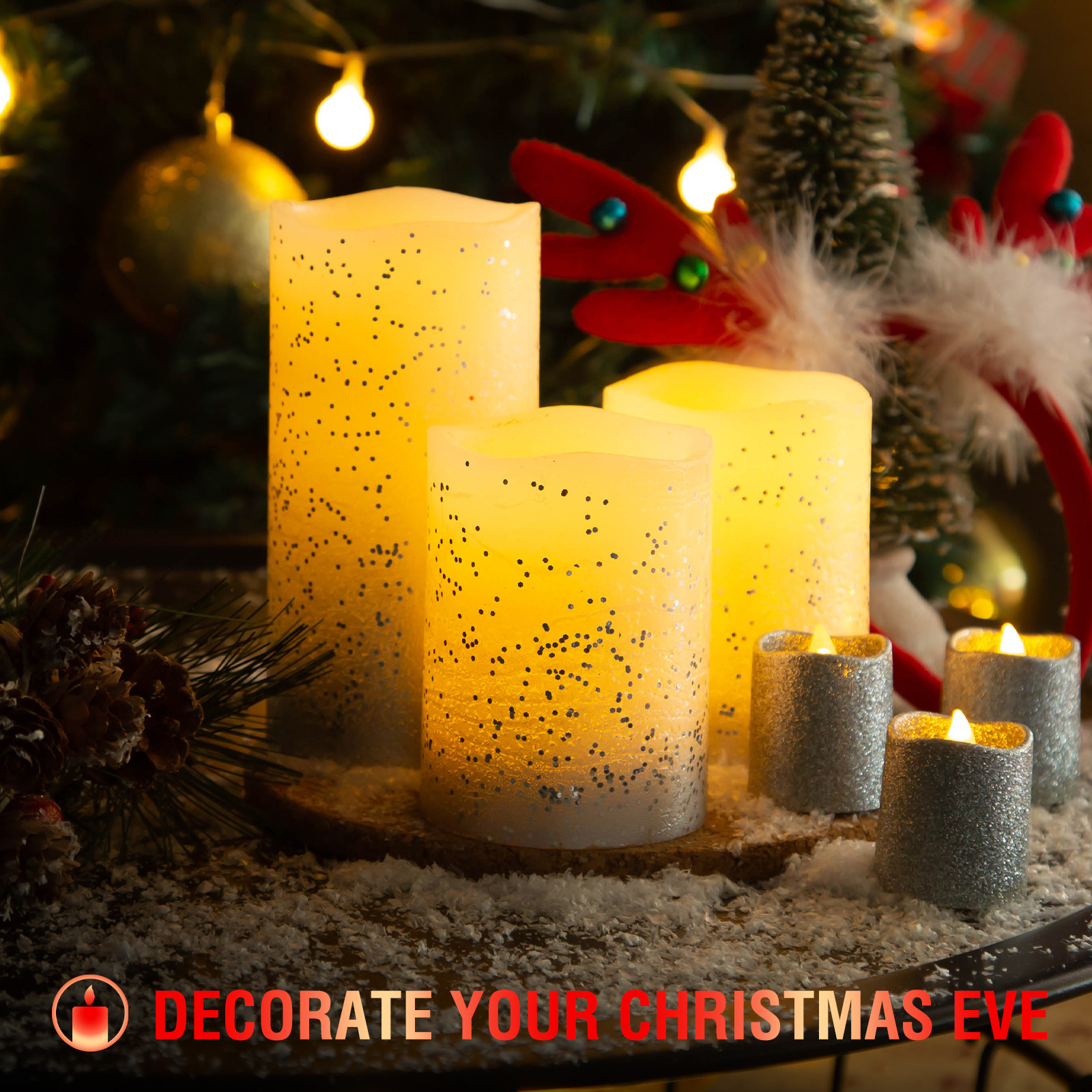 8 Packs Silver Glitter Cordless Constant Led Candle Light Flameless Luminous Led Candle With Timer