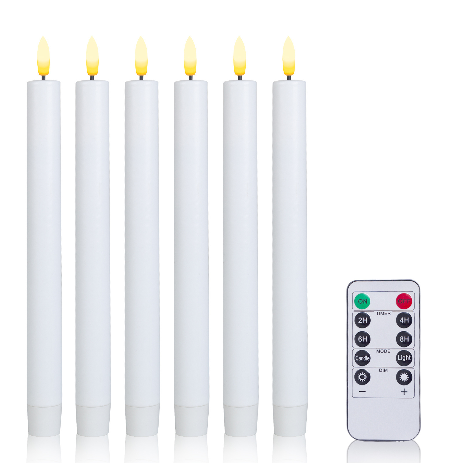 6 Pack Flameless 3D Ficker Candle Sticks White Flickering Parafin Wax Flamelesss Led Taper Candles With Warm White Flick