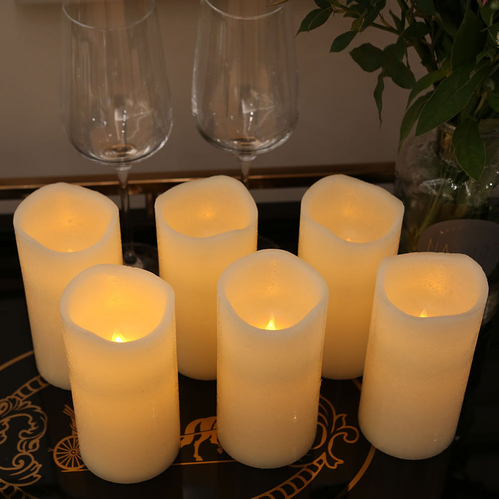 Flameless Candles Cycling 5H Timer Pack Battery Operated LED Real Wax Pillar Candles of 6