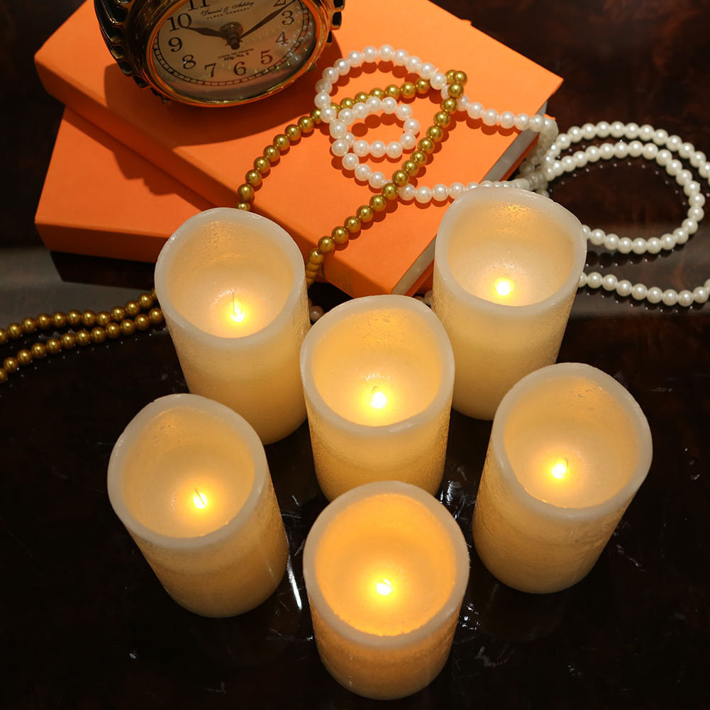 Flameless Candles Cycling 5H Timer Pack Battery Operated LED Real Wax Pillar Candles of 6