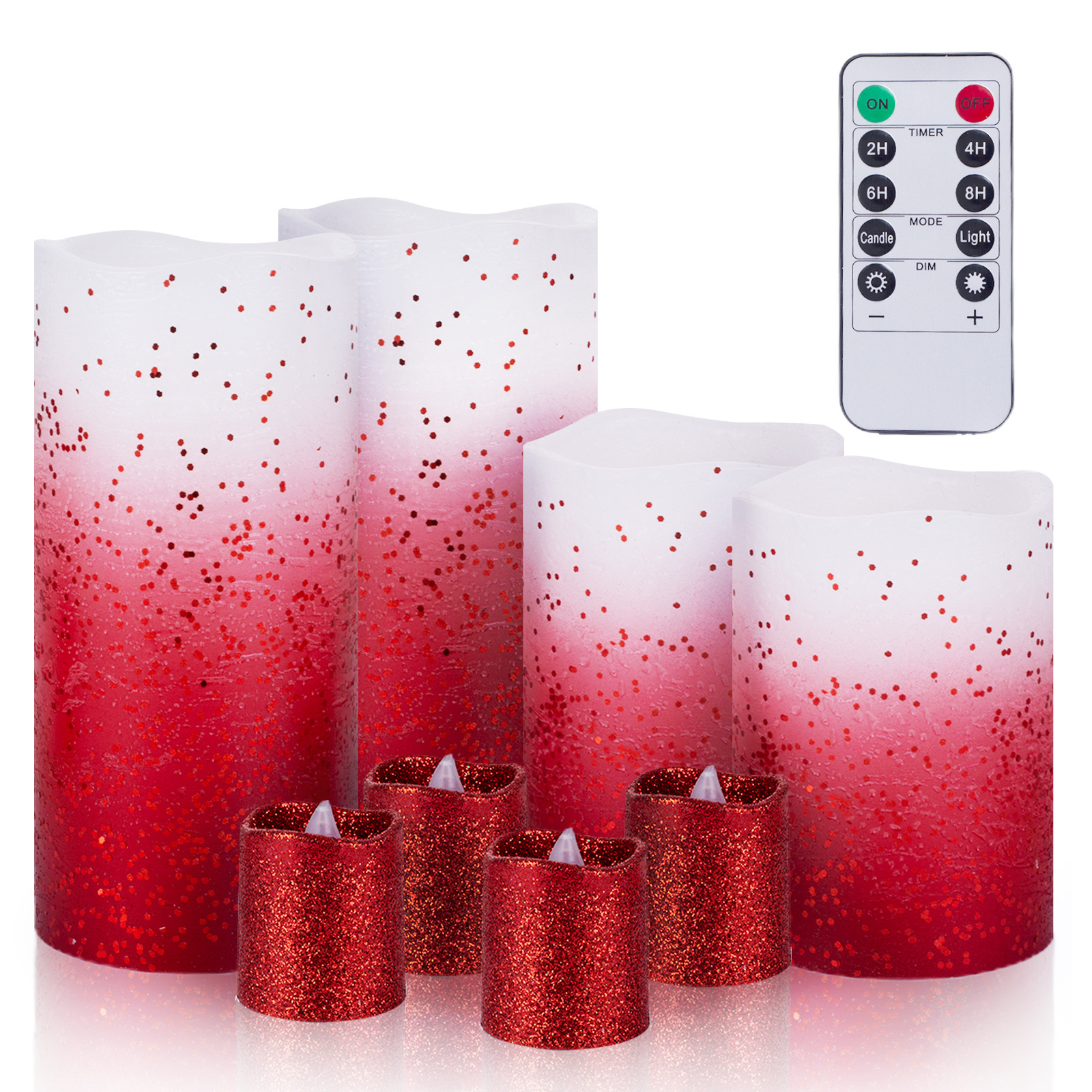 Pack of 8 Red Glitter Flameless Votive Candles Remote Led Light Candle Flameless Candles Flickering With Fairy Lights