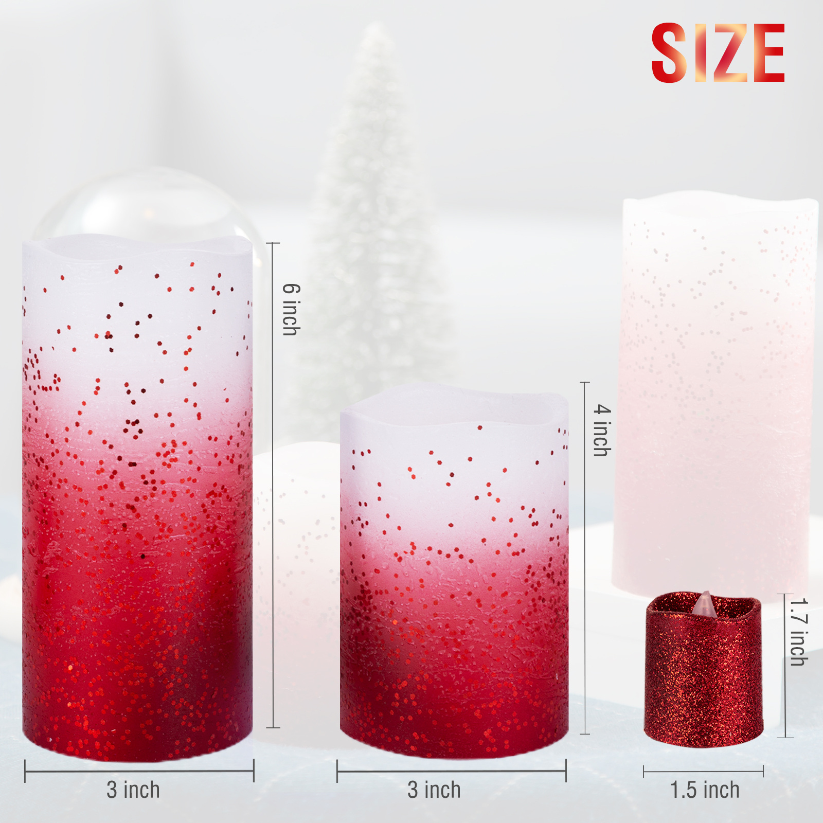 Pack of 8 Red Glitter Flameless Votive Candles Remote Led Light Candle Flameless Candles Flickering With Fairy Lights