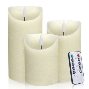 Real Wax Pillar 3D Wick Flame Flameless Led Light Candles Battery Operated Candles With Remote