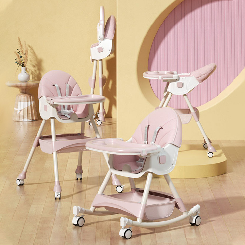 Silla De Comer Para Bebe Kids' Baby Swing Rocking Feeding Chair Multifunctiinal Baby High Chair 3 In 1 With Soft Cushion