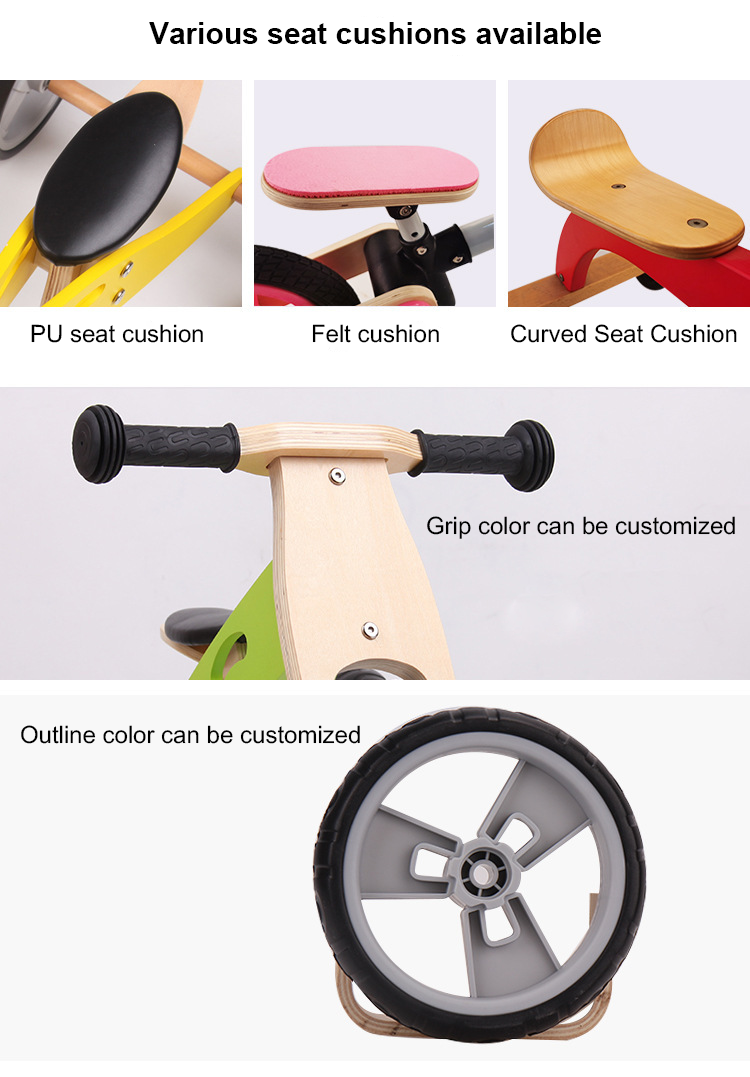 Manufacture Custom High Quality No Pedal Foot To Floor Wooden 12 Inch Toddler Baby Balance Bike For Boys Girls