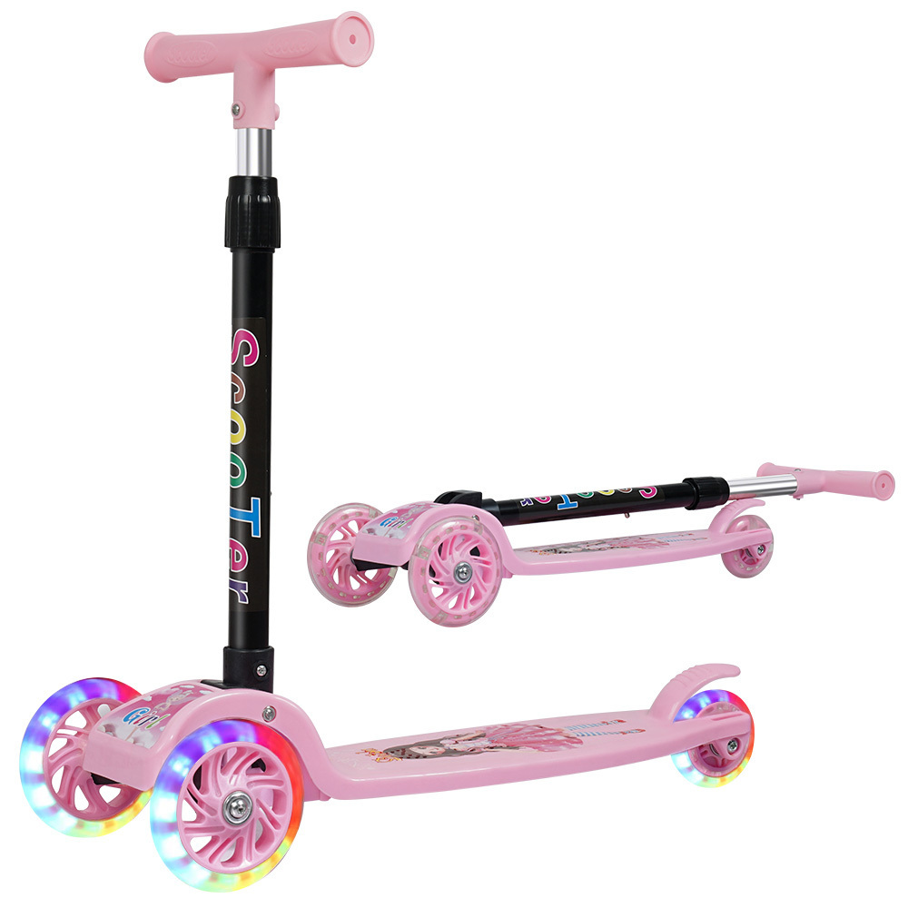 Extra-Wide Board Children's Scooter Adjustable Height Light Up 3 Wheels Foldable Kick Scooters For Kids Toddlers 3-6 Years Old