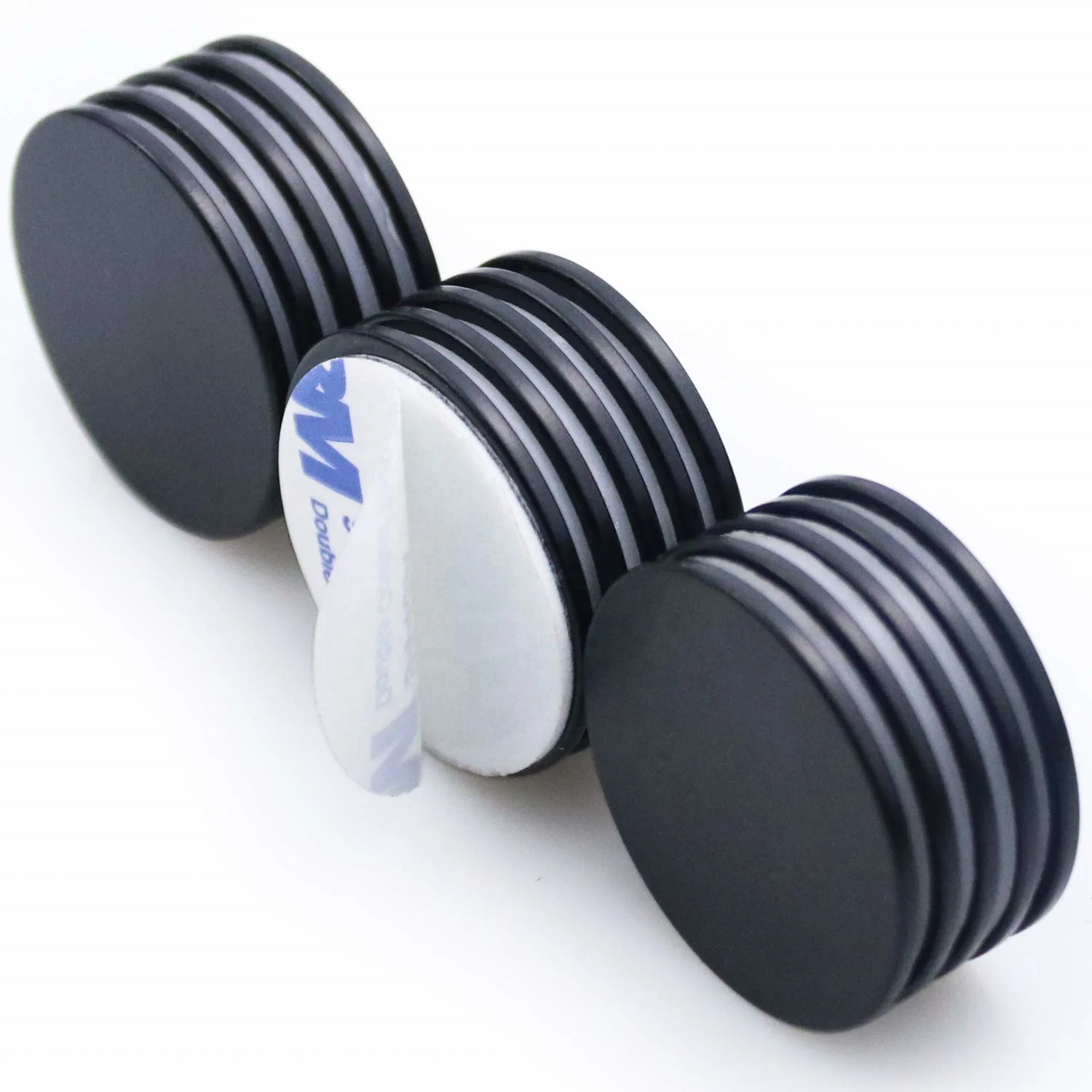 3M Self Adhesive Round NdFeB Magnets Strong Rare Earth Cylinder Disc Black Epoxy Coating Neodymium Magnets