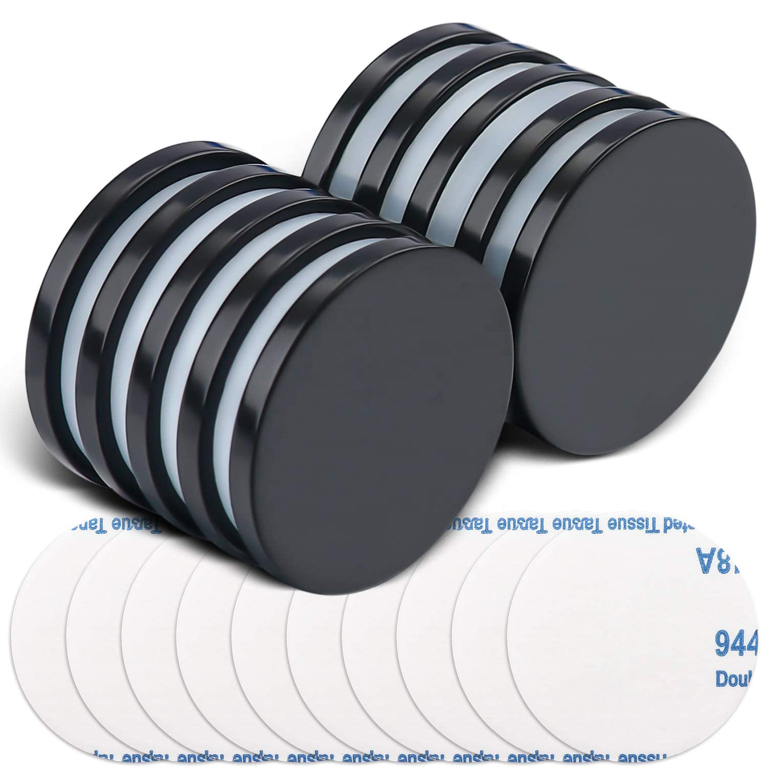 3M Self Adhesive Round NdFeB Magnets Strong Rare Earth Cylinder Disc Black Epoxy Coating Neodymium Magnets