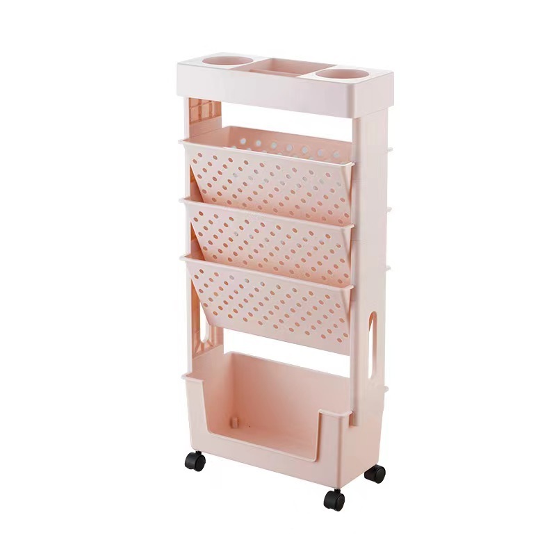 plastic 5-tier living room student table side magazine display storage holder book cart bookshelf for kids