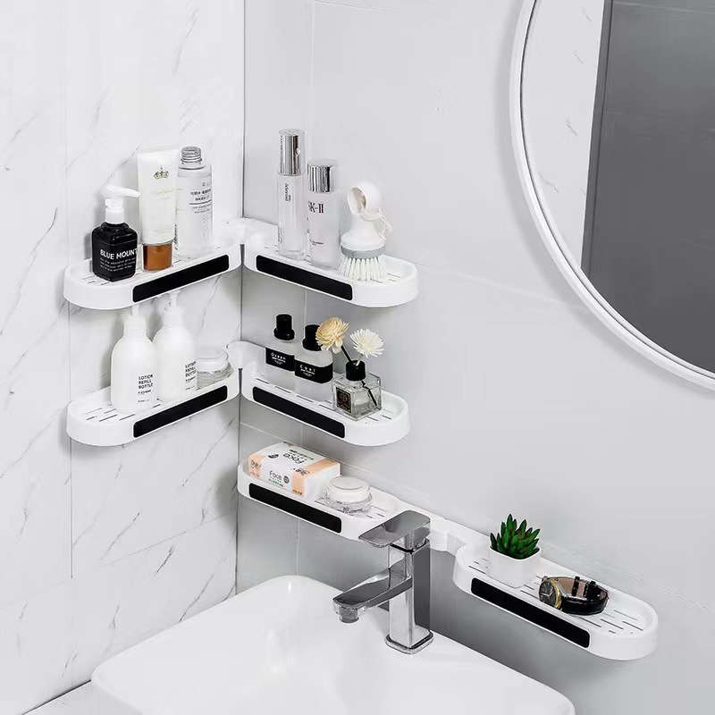 wall mounted shower adhesive shampoo stand towel storage bathroom corner toilet rack no drilling organizer