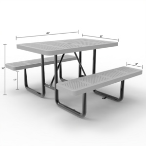 OEM 48" Garden/Campus Outdoor Perforated Metal Rectangular Picnic Table with Umbrella Hole, Gray