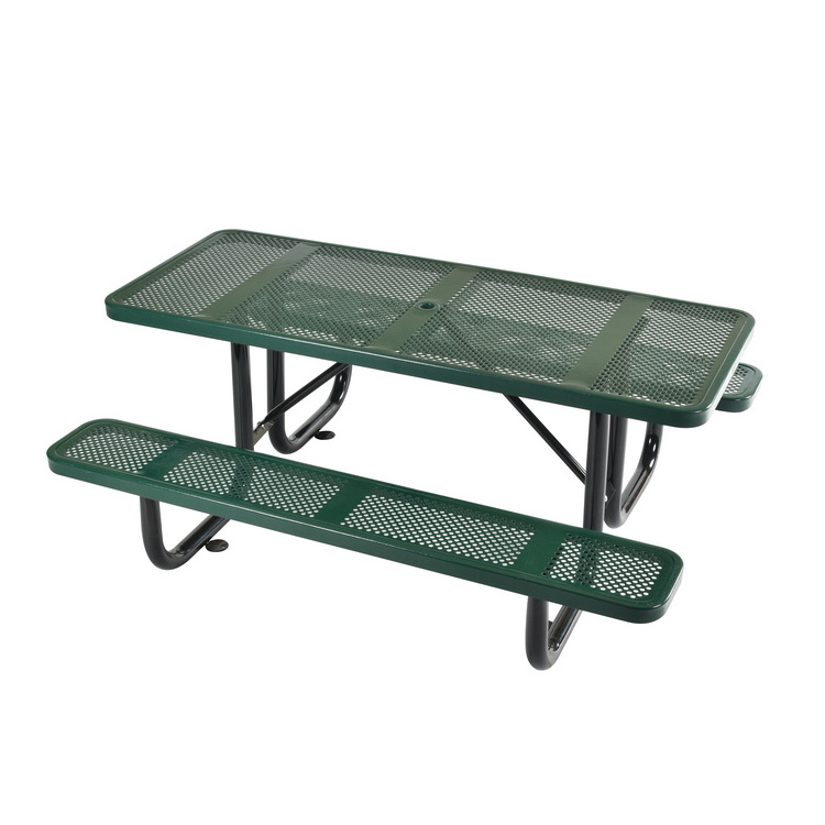 OEM Multi Colors 72 Inch Outdoor Picnic Assembled Metal Rectangle Table And Chair Set With Umbrella Hole