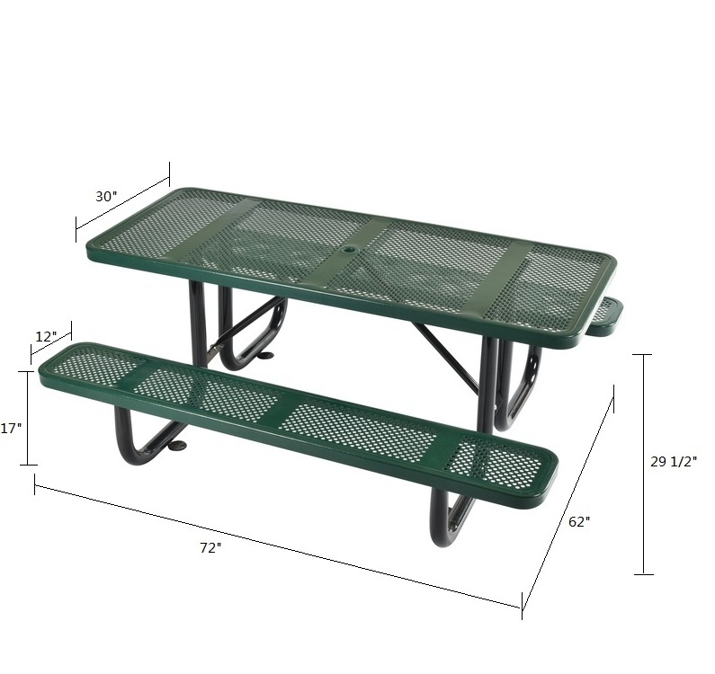 OEM Multi Colors 72 Inch Outdoor Picnic Assembled Metal Rectangle Table And Chair Set With Umbrella Hole