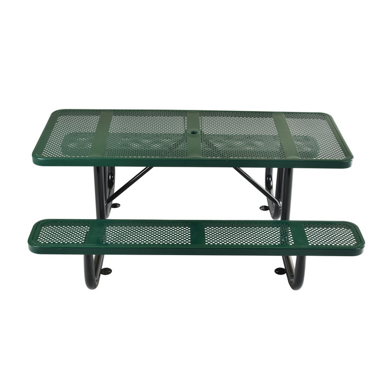 OEM Multi Colors 72 Inch Outdoor Picnic Assembled Metal Rectangle Table And Chair Set With Umbrella Hole