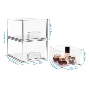 4 Piece Clear Stackable Storage Drawer,4.4 Inch Tall Acrylic Bathroom Makeup Organizer for Home Organization and Storage