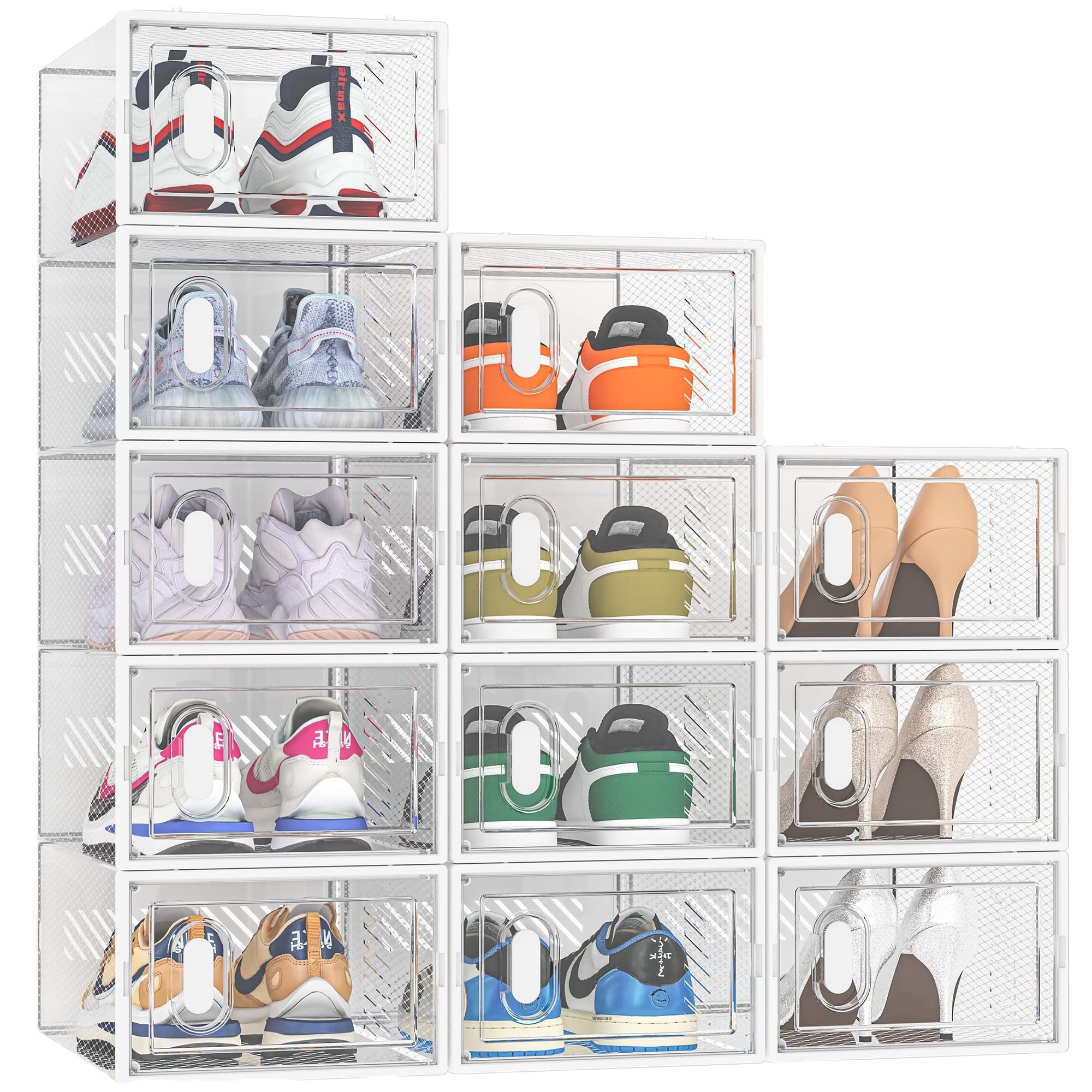 12 Transparent Plastic Stackable Shoe Boxes Women Men Shoe Box Storage Box With Lid