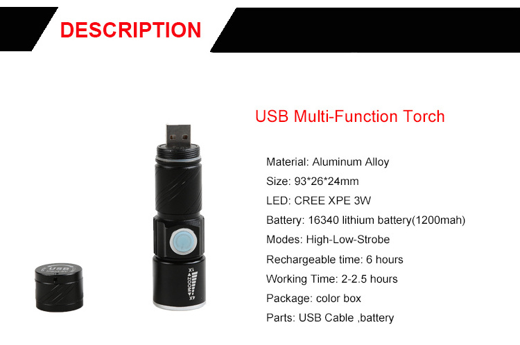 2021 Aluminum 18650 Emergency Pocket  led Manual usb Mini High Power Style Rechargeable Tactical led Torch Flashlight