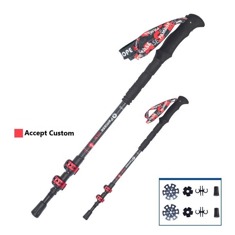 Alpine 3-section pole carbon fiber telescopic walking hiking Trekking Sticks aluminum alloy lock