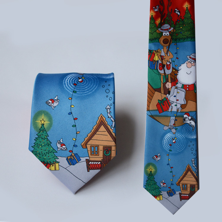 High quality 100% silk custom screen print Christmas tie