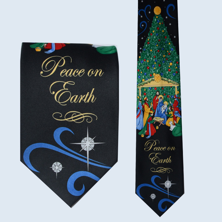 High quality 100% silk custom screen print Christmas tie