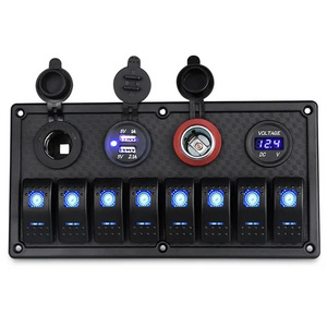 Waterproof Boat Marine Switch Panel + USB Power Socket + Dual Cigarette Lighter + Led Voltmeter 8 Gang