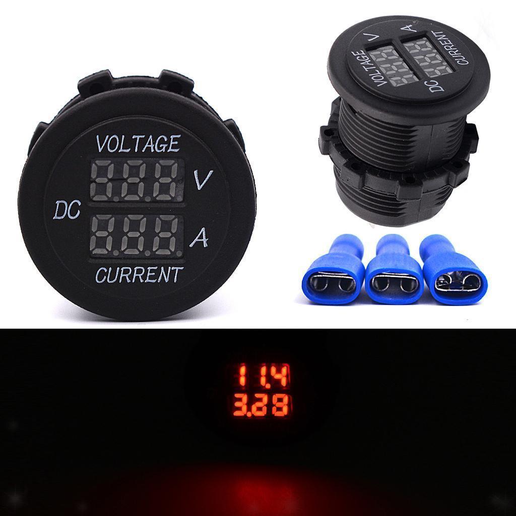 12V/24V Red Car Round Digital LED Ammeter Voltmeter Dual Amp Volt Meter Gauge