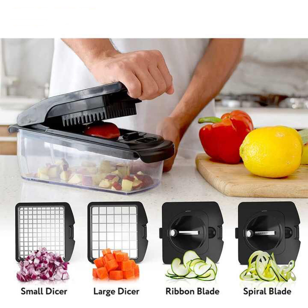 Vegetable Chopper - Spiralizer Vegetable Slicer - Onion Chopper with Container - Pro Food Chopper - Slicer Dicer Cutter