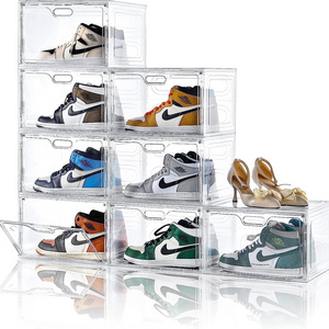 8 Pack Shoe Boxes Clear Plastic Stackable, Large Shoe Storage Organizer with Lids,Drop Side Shoe Containers