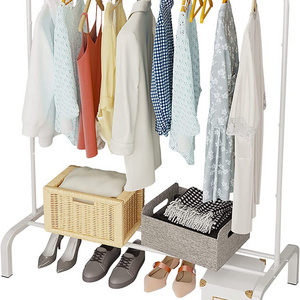 Clothed Hanger Clothing Rack, 110 CM Metal Clothes Rail, Coat Rail with Bottom Rack for Coats, Skirts, Shirts, Sweaters, White