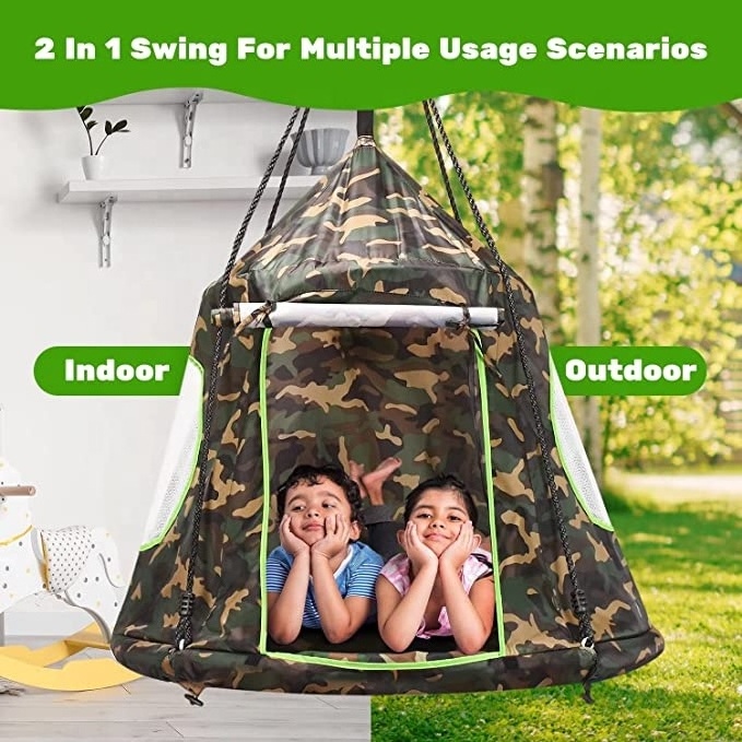 Portable Kids Tent Hammock Tree Swing 2 in 1 Detachable Tents Outdoor Indoor