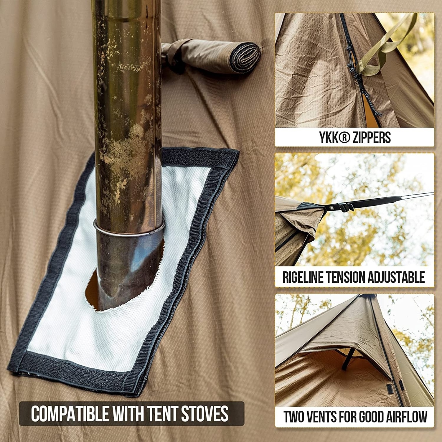 PU3000mm Hammock Hot Tent with Stove Jack Versatile Lightweight Waterproof Camping Tarp with Zippered Tent Bag