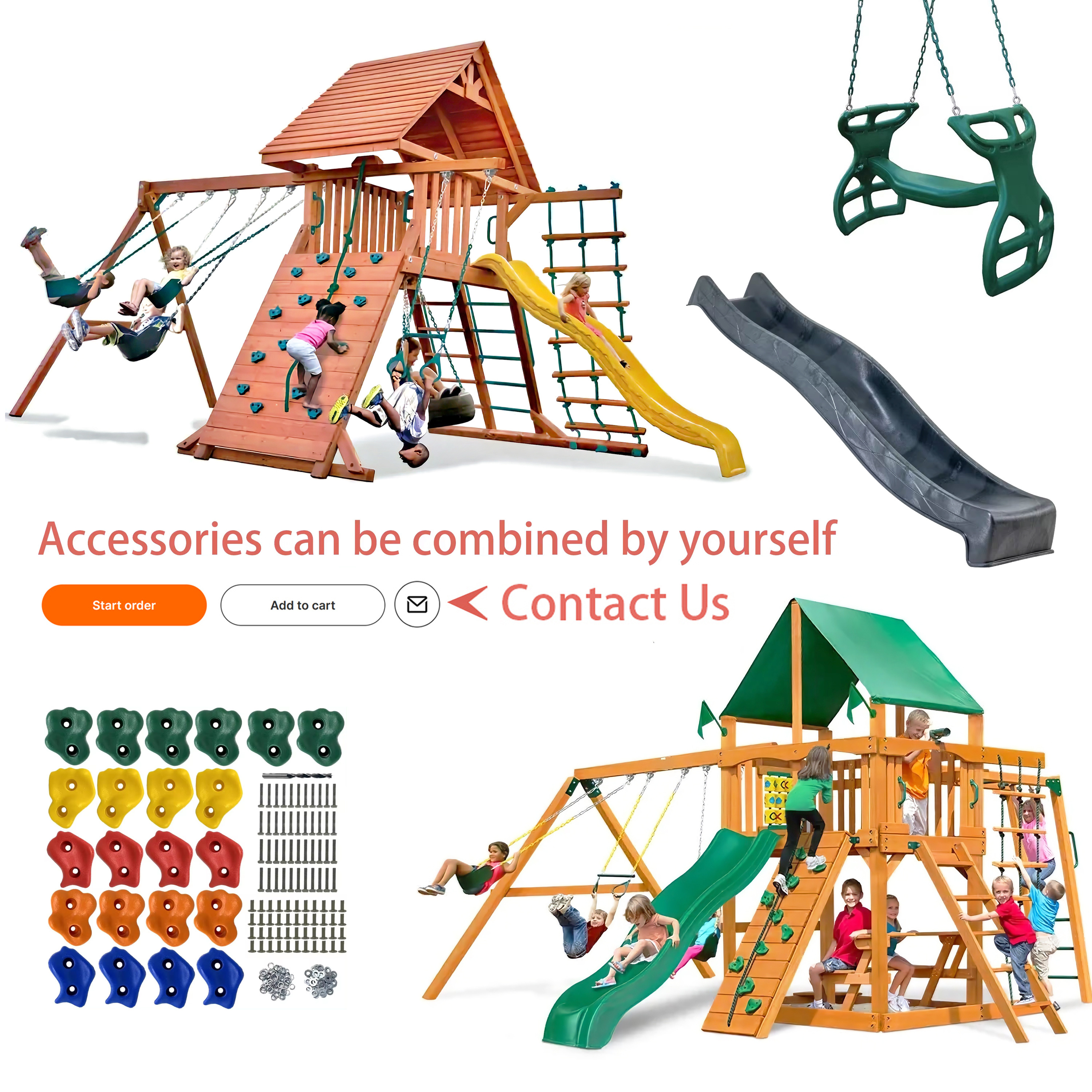 Patio Wooden Climbing Frame Play Sets kids children's street patio garden swing set slide with swing for backyard