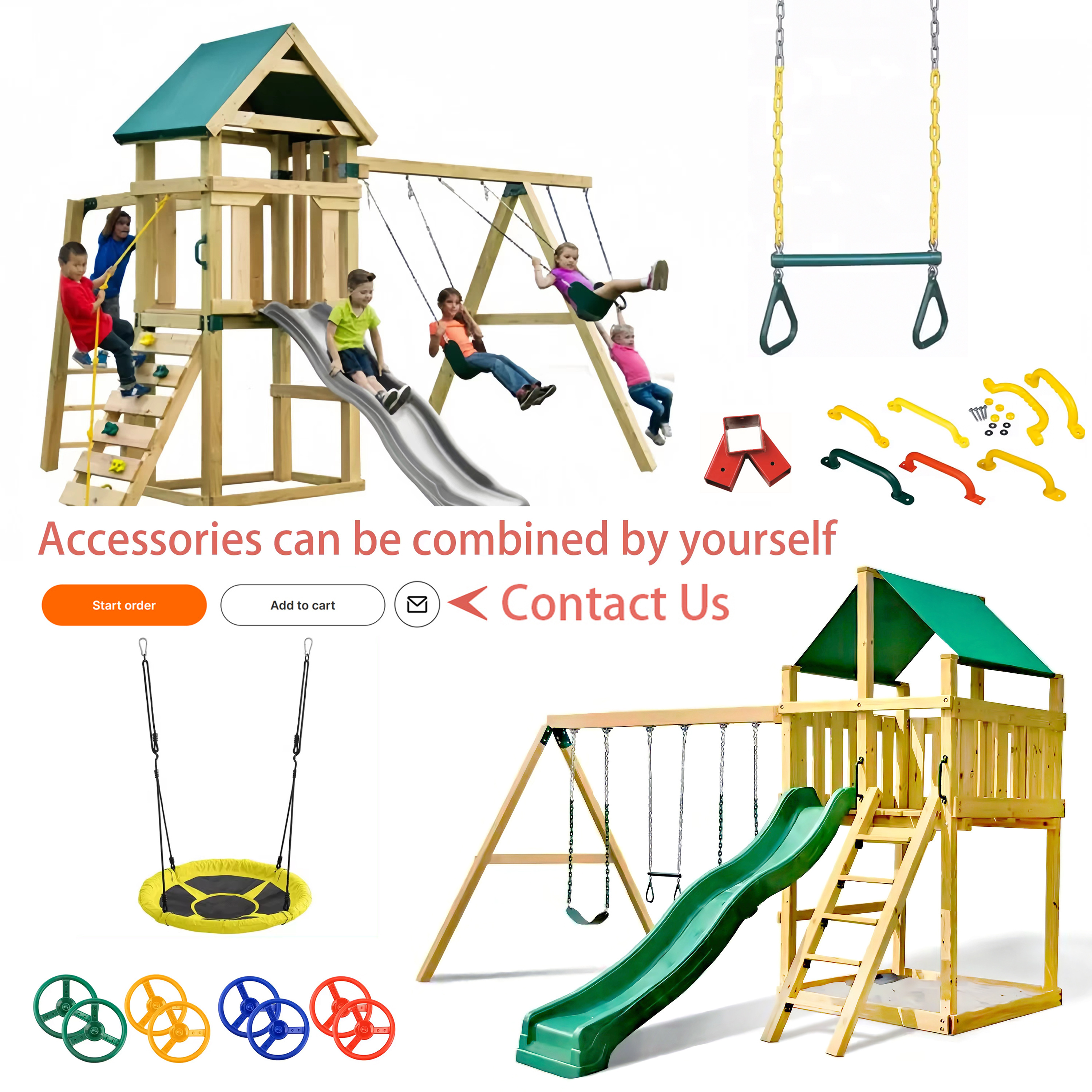 Patio Wooden Climbing Frame Play Sets kids children's street patio garden swing set slide with swing for backyard