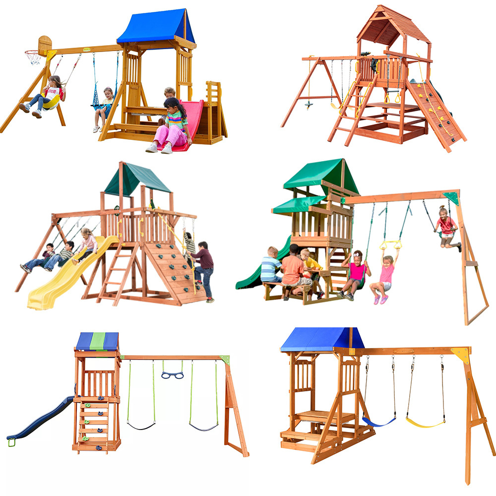 Patio Wooden Climbing Frame Play Sets kids children's street patio garden swing set slide with swing for backyard