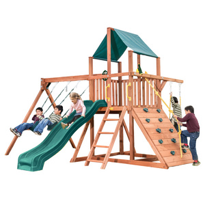 Playground Kids timber Swing And Slide Sets On Sale Patio outdoor Wood Climbing Frame Wooden Swing Set with Plastic Accessories