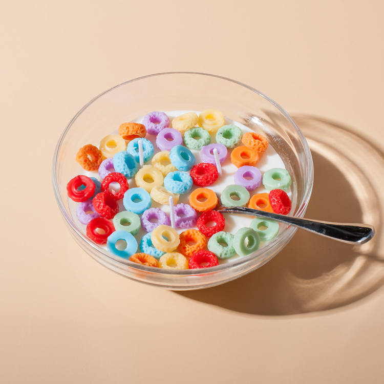 3 Wick Fruit Loops Scented Cereal Bowl Candle with Metal Spoon