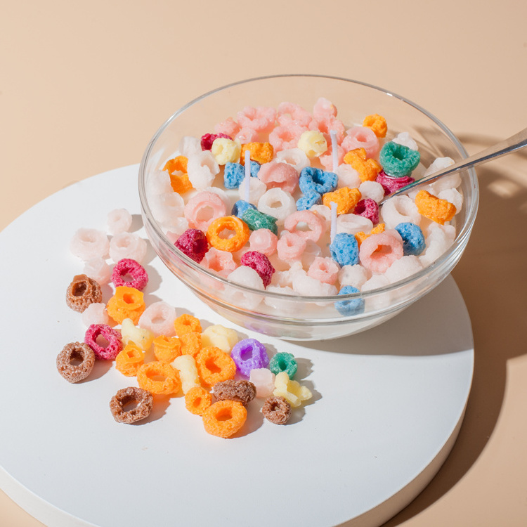 3 Wick Fruit Loops Scented Cereal Bowl Candle with Metal Spoon