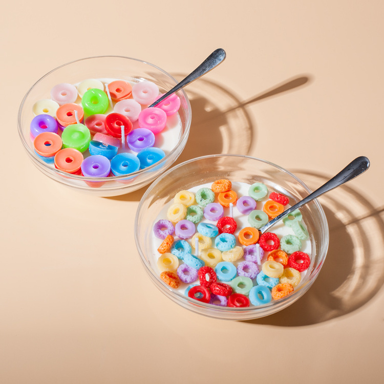 3 Wick Fruit Loops Scented Cereal Bowl Candle with Metal Spoon