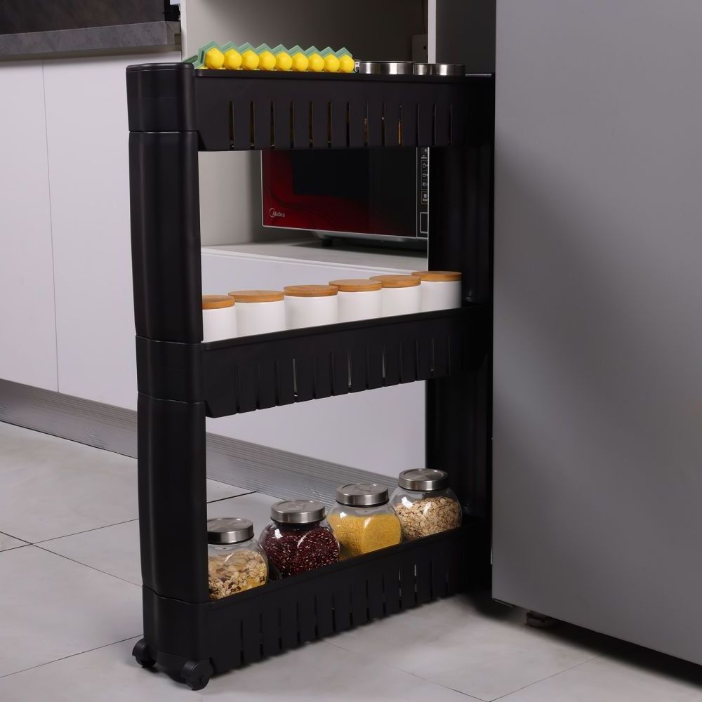 Hot selling Four tier rolling pull out rack cart home organizer kitchen storage cart slim kitchen 3 tier slide out storage cart