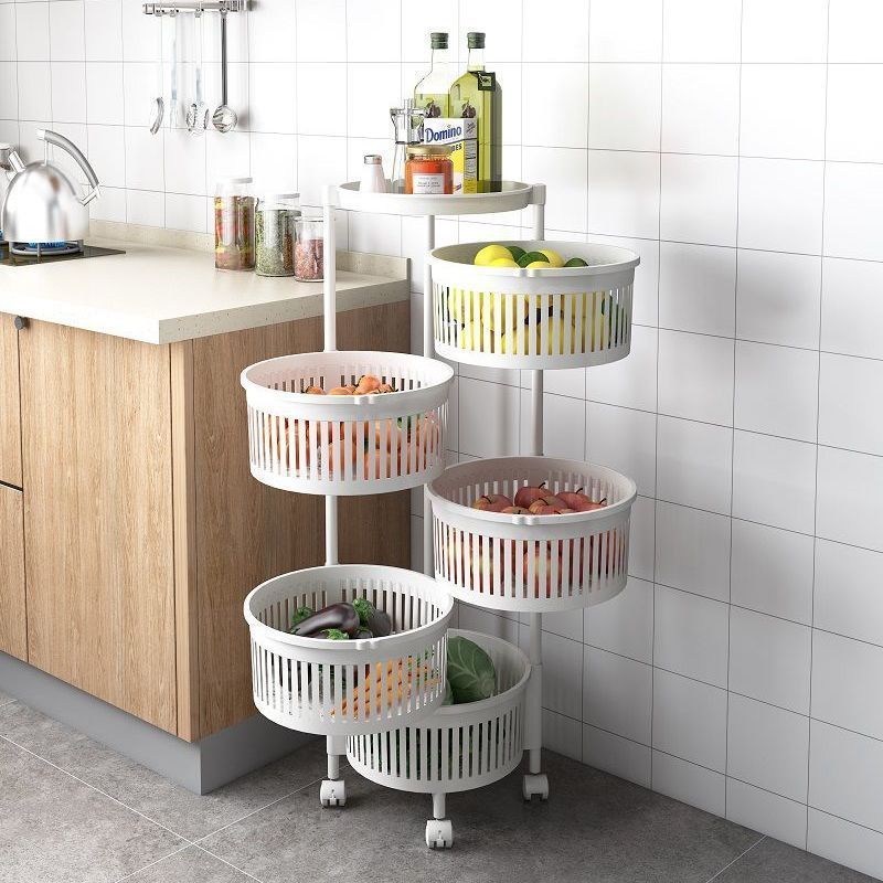 Multi Layer Rotatable Fruit Vegetable Shelf 2 3 4 5 Layer Round Kitchen Rotating Storage Rack With Wheels